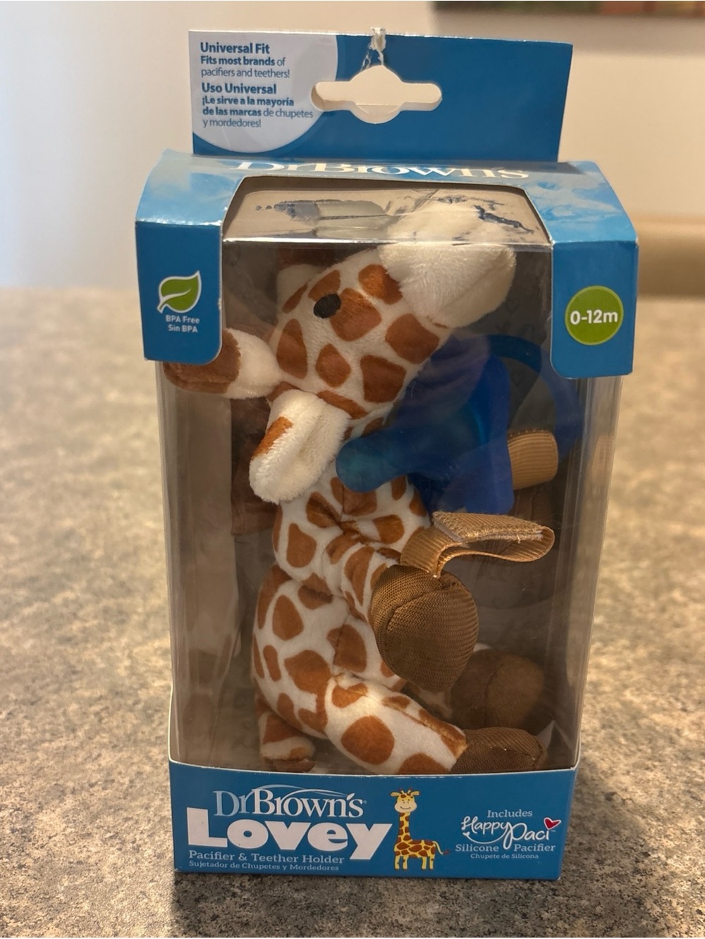 Dr. Brown's Brown & Blue Giraffe Lovey Pacifier and Teether Holder